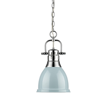  3602-S CH-SF - Duncan Small Pendant with Chain in Chrome with a Seafoam Shade